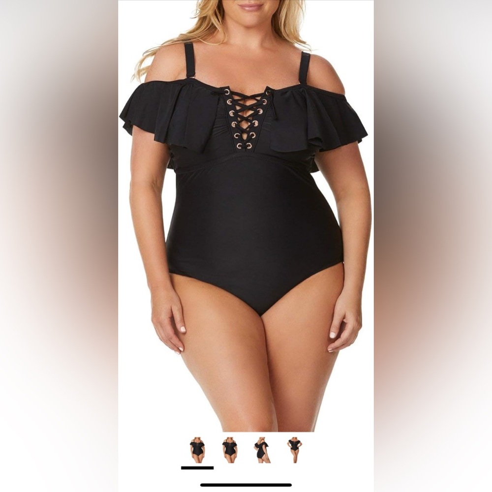 Raisins Curve Women’s Sexy‎ Black Flounce Swim Suit Plus Size 22W